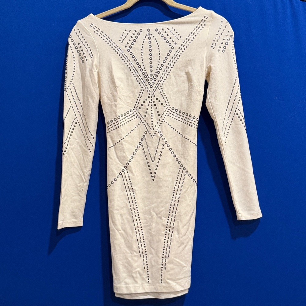Bebe Ivory Long Sleeve Dress with Stud Accents